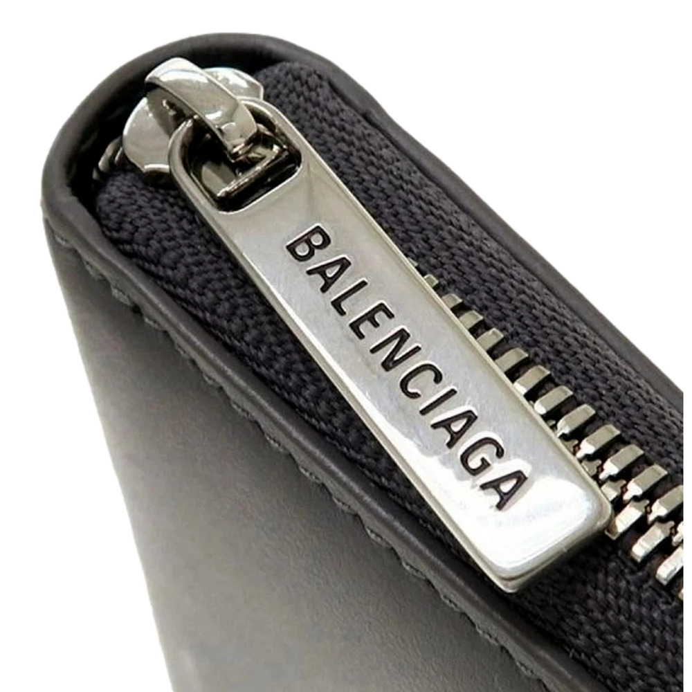 Balenciaga Smooth Calfskin Leather Zip Around Coin Case Wallet Gray Silver - Picture 3 of 5